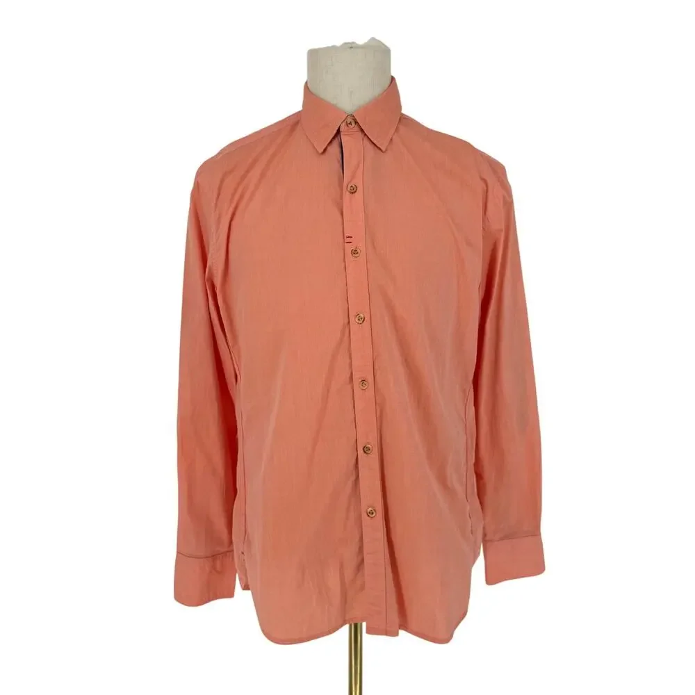 Robert Graham Technical Button Front Long Sleeve Shirt COCONUT GROVE Orange M